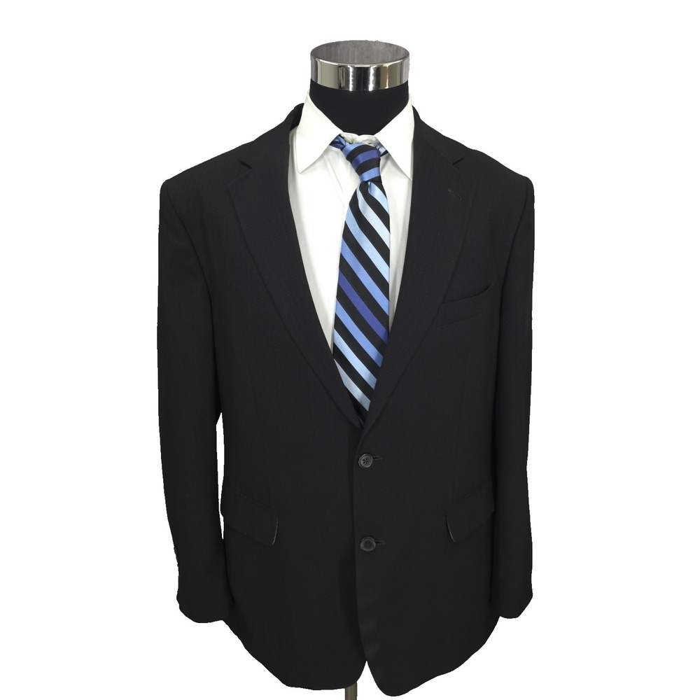 Stafford Blazer Jacket Men 44 L Black Sports Coat Business Wear 2 Buttons Vented